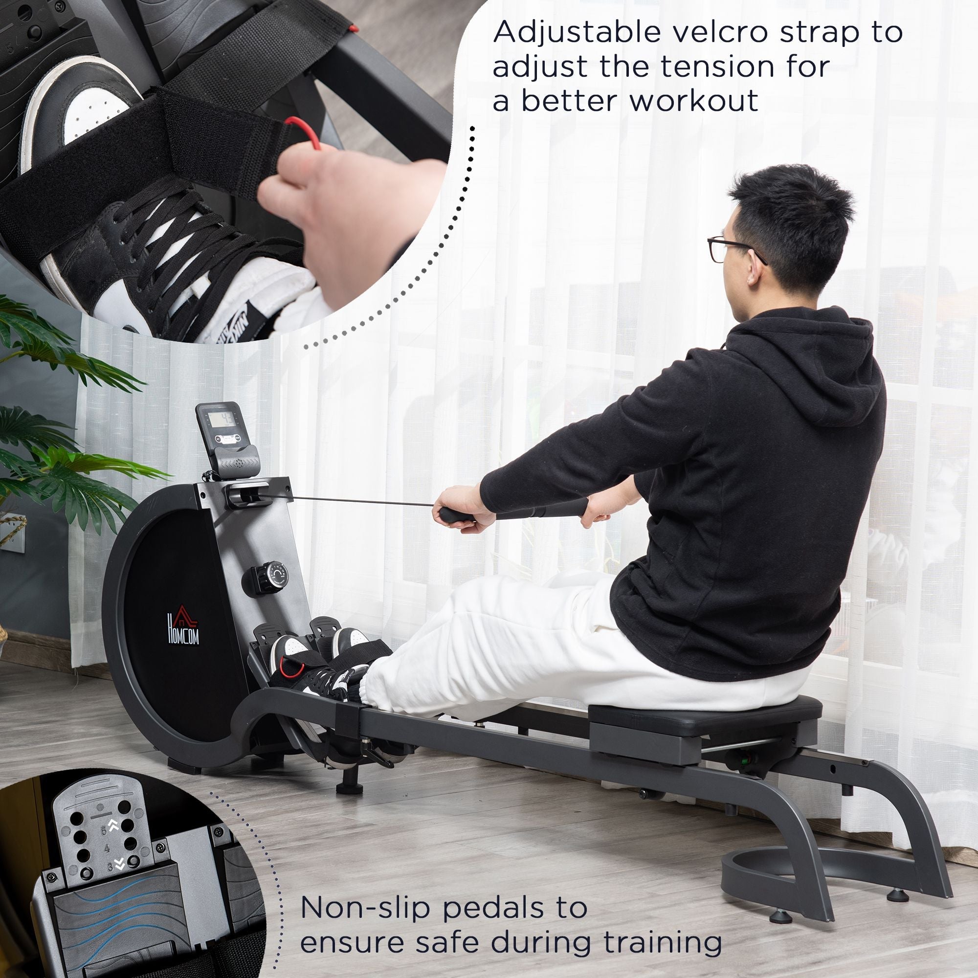 Magnetic Rowing Machine with 16 Level Resistance and Aluminium Slide Rails - Foldable Home Gym