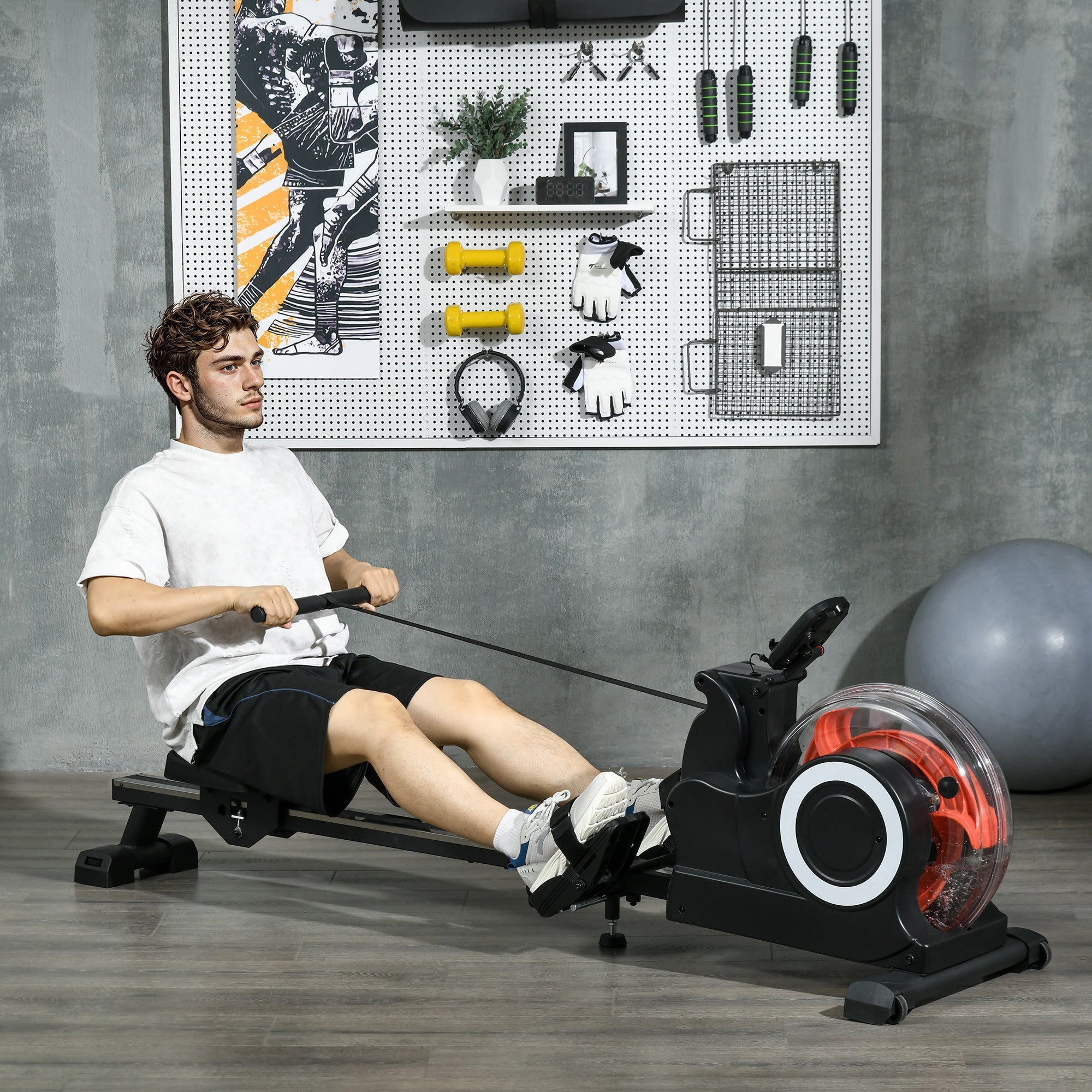 Foldable Water Rower with LCD Monitor and Tablet Holder