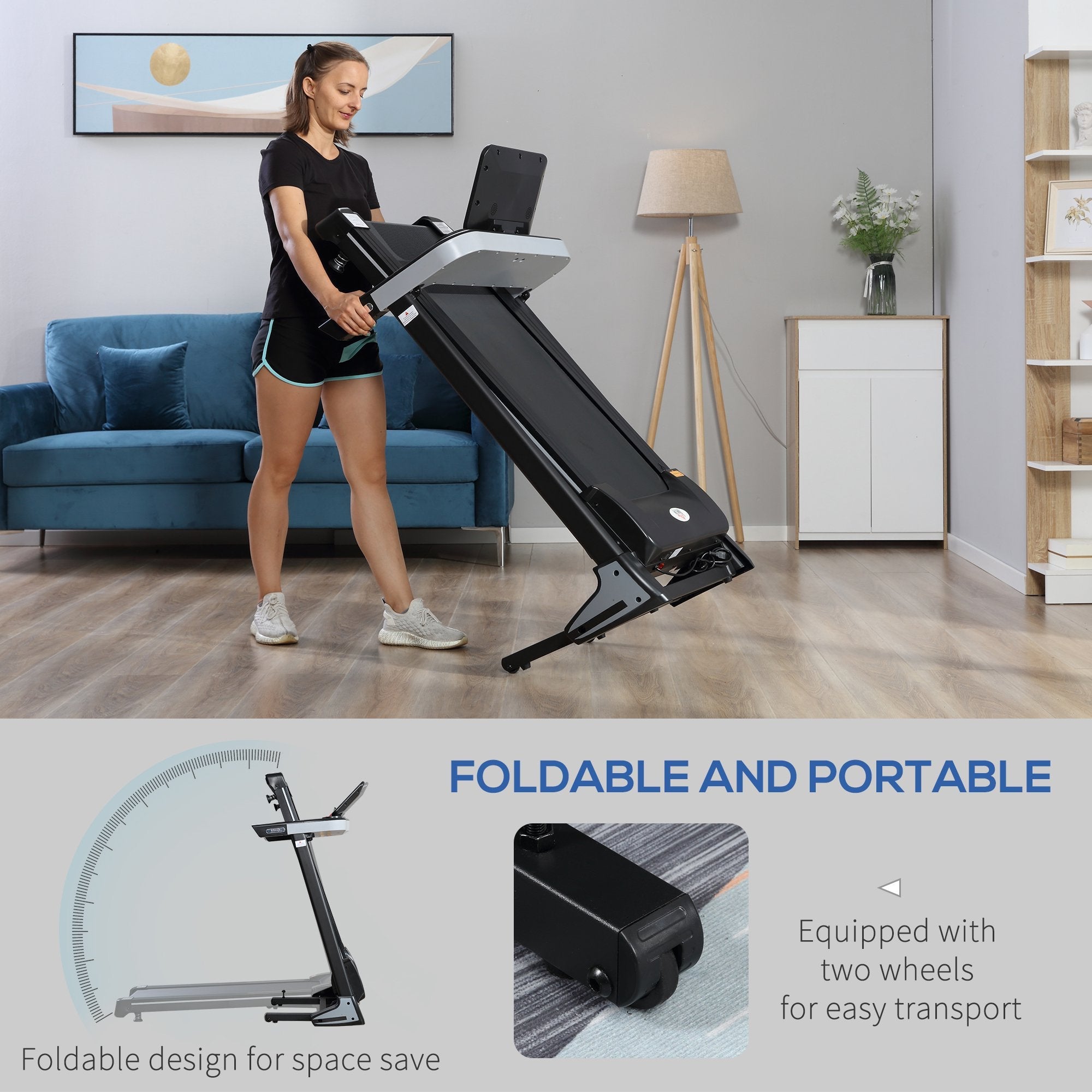 Folding Motorised Treadmill with LCD Display - Black