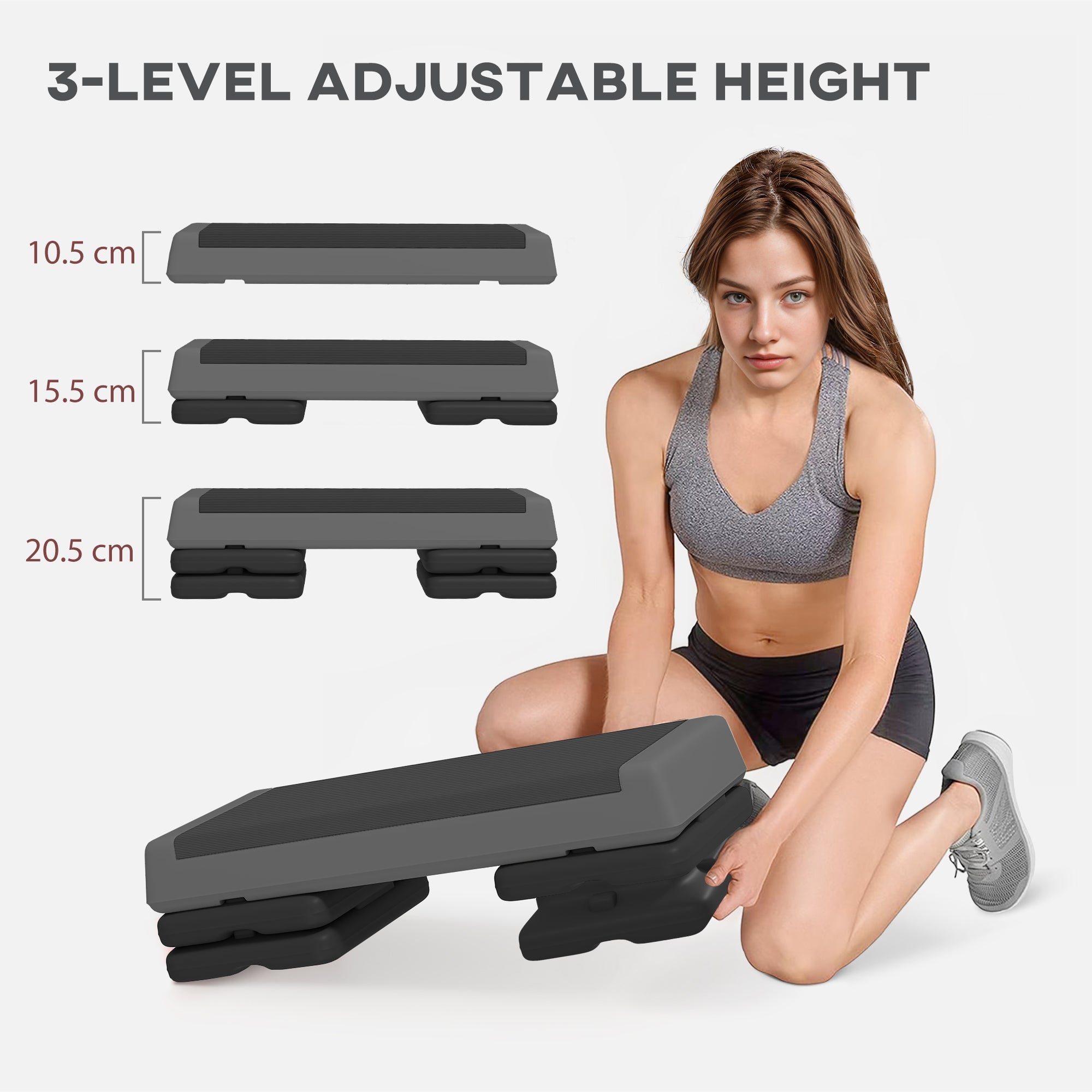 Adjustable Fitness Stepper with Non-Slip Surface for Home Gym Grey