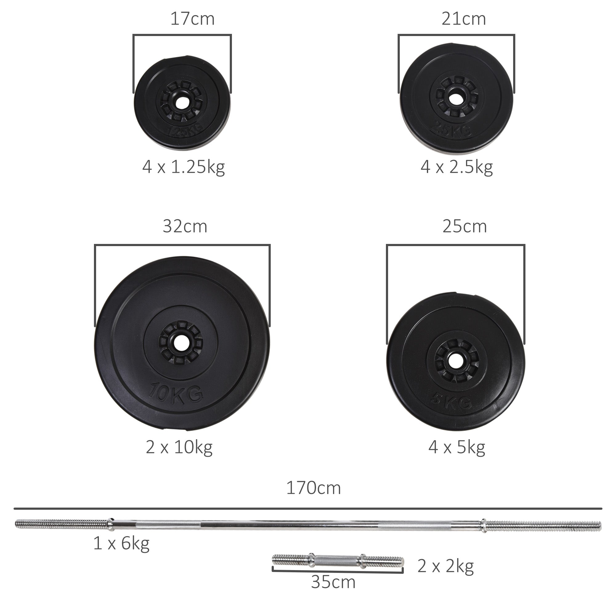 65kg Adjustable Dumbbell and Barbell Set for Home Gym - Black