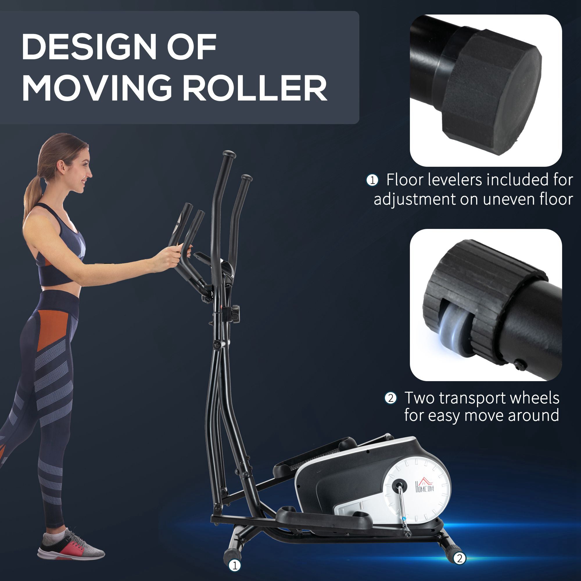 Elliptical Cross Trainer with 8 Level Magnetic Resistance and Heart Rate Sensor - Black
