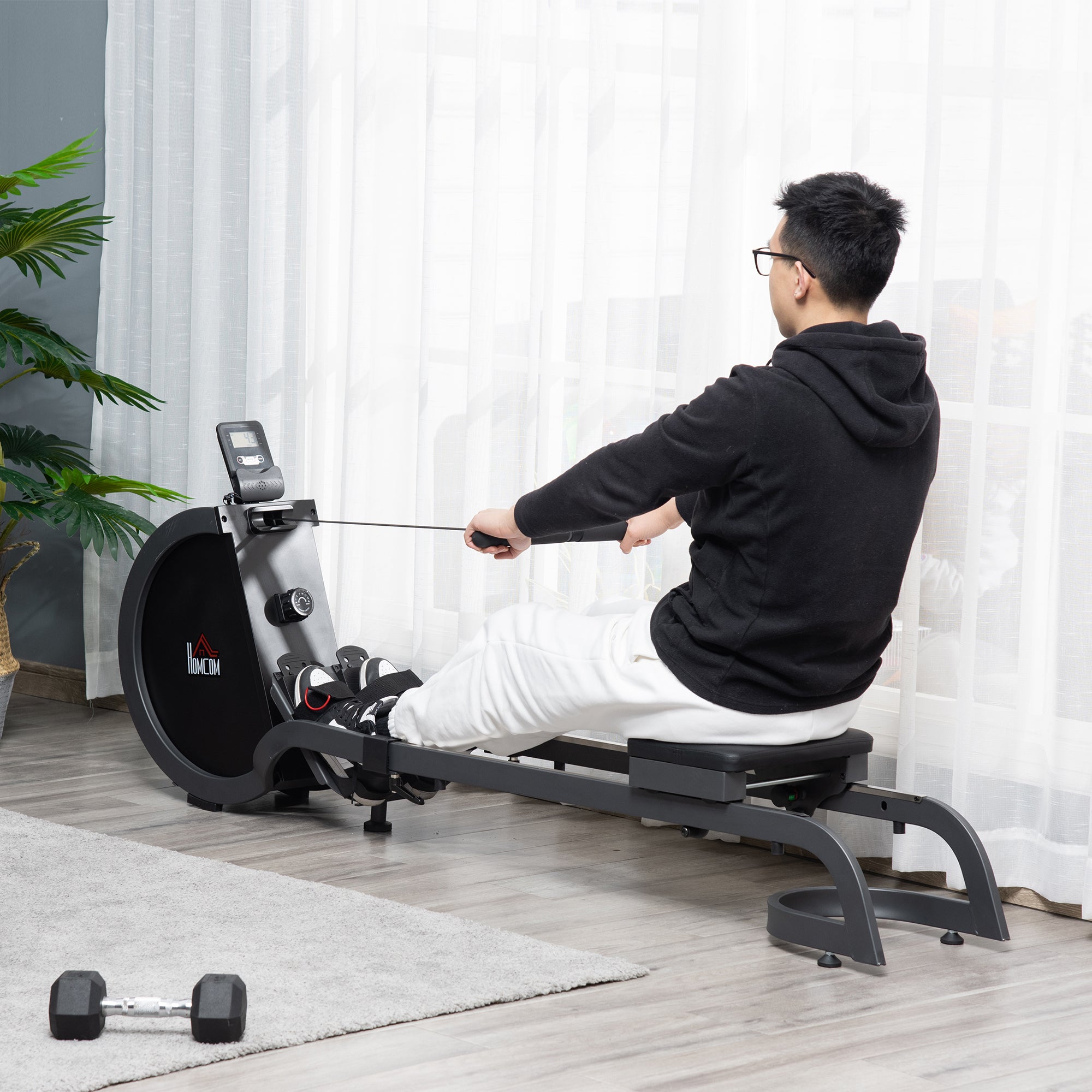 Magnetic Rowing Machine with 16 Level Resistance and Aluminium Slide Rails - Foldable Home Gym