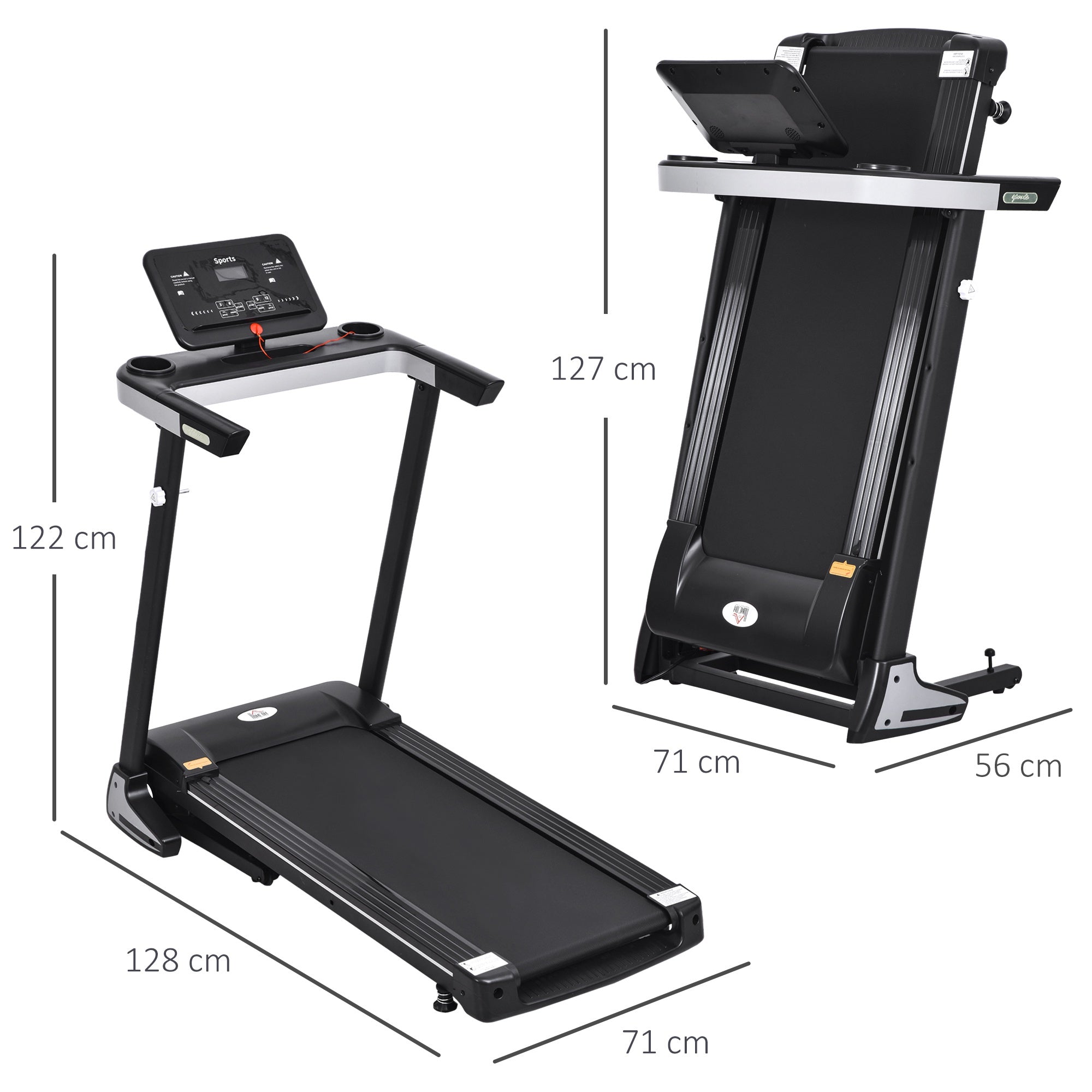 Folding Motorised Treadmill with LCD Display - Black