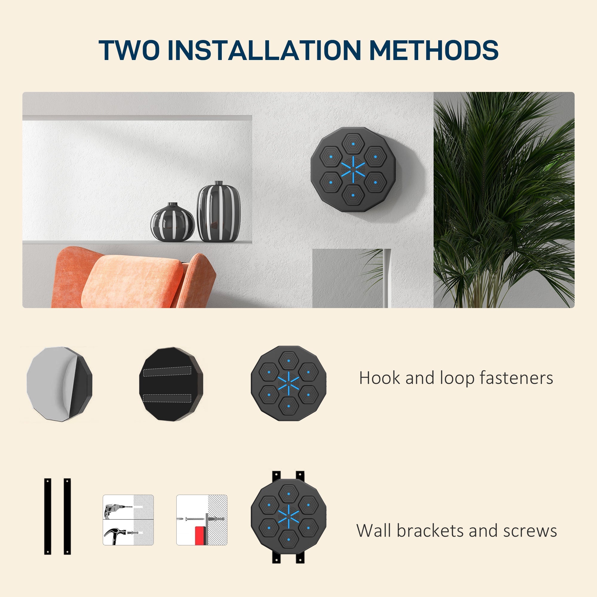 Music Boxing Machine with Bluetooth Connection and LED Light Smart, Wall Mounted for Punching Beat Boxing Training