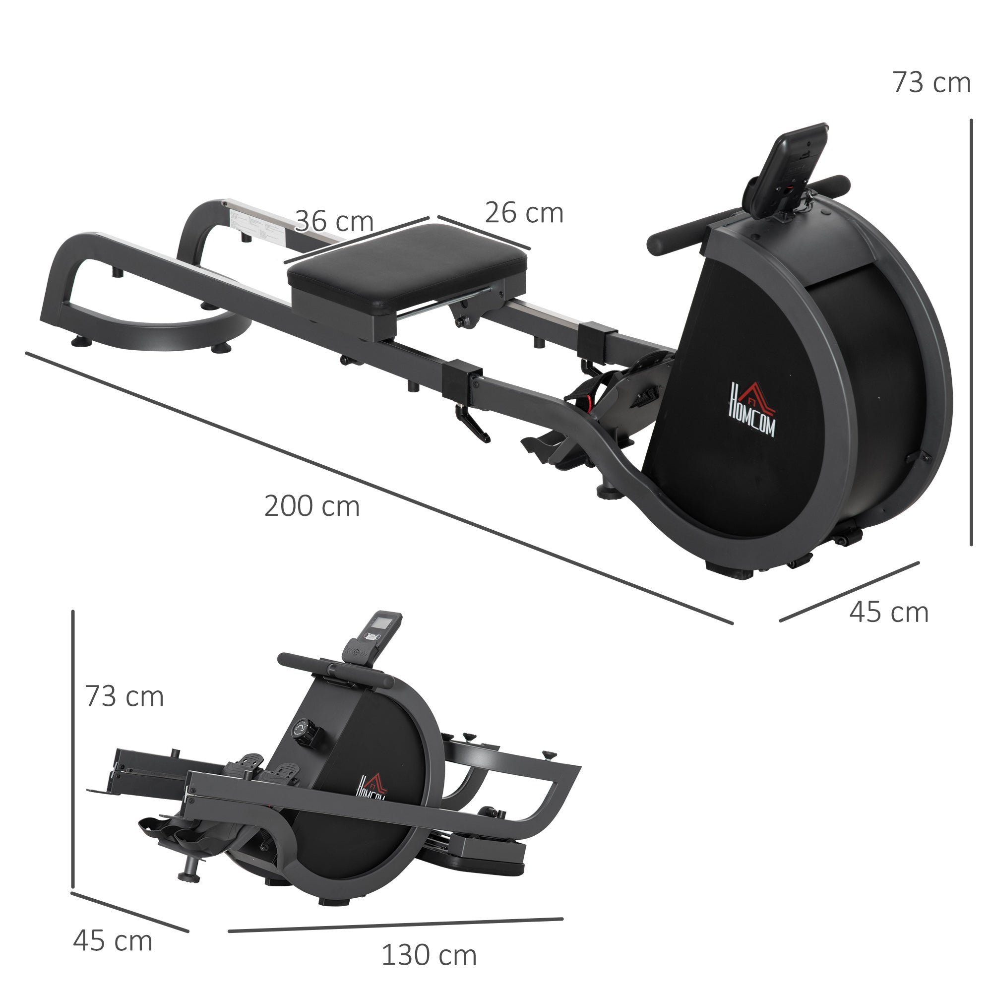 Magnetic Rowing Machine with 16 Level Resistance and Aluminium Slide Rails - Foldable Home Gym