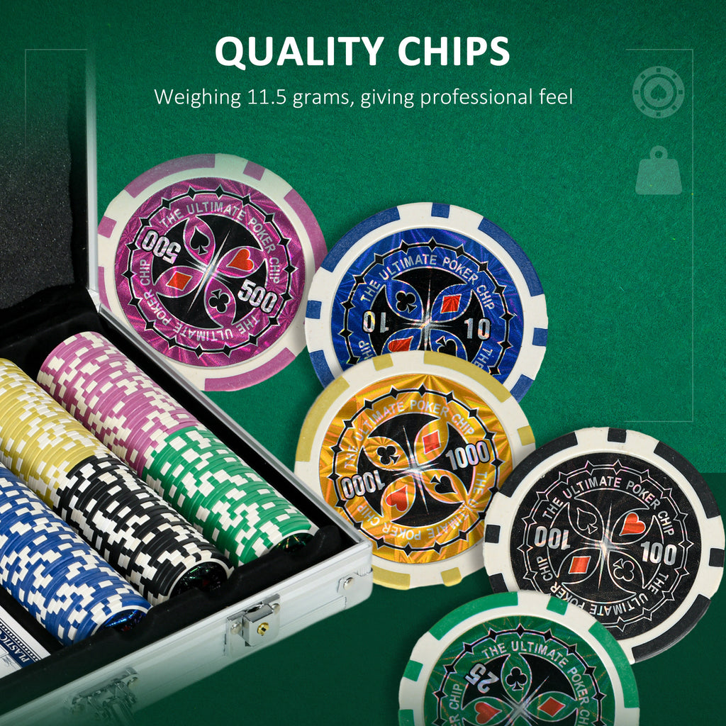 300-Piece Poker Chips Set, Poker Set with Mat, Chips, Two Card Decks, Dealer, Five Dices