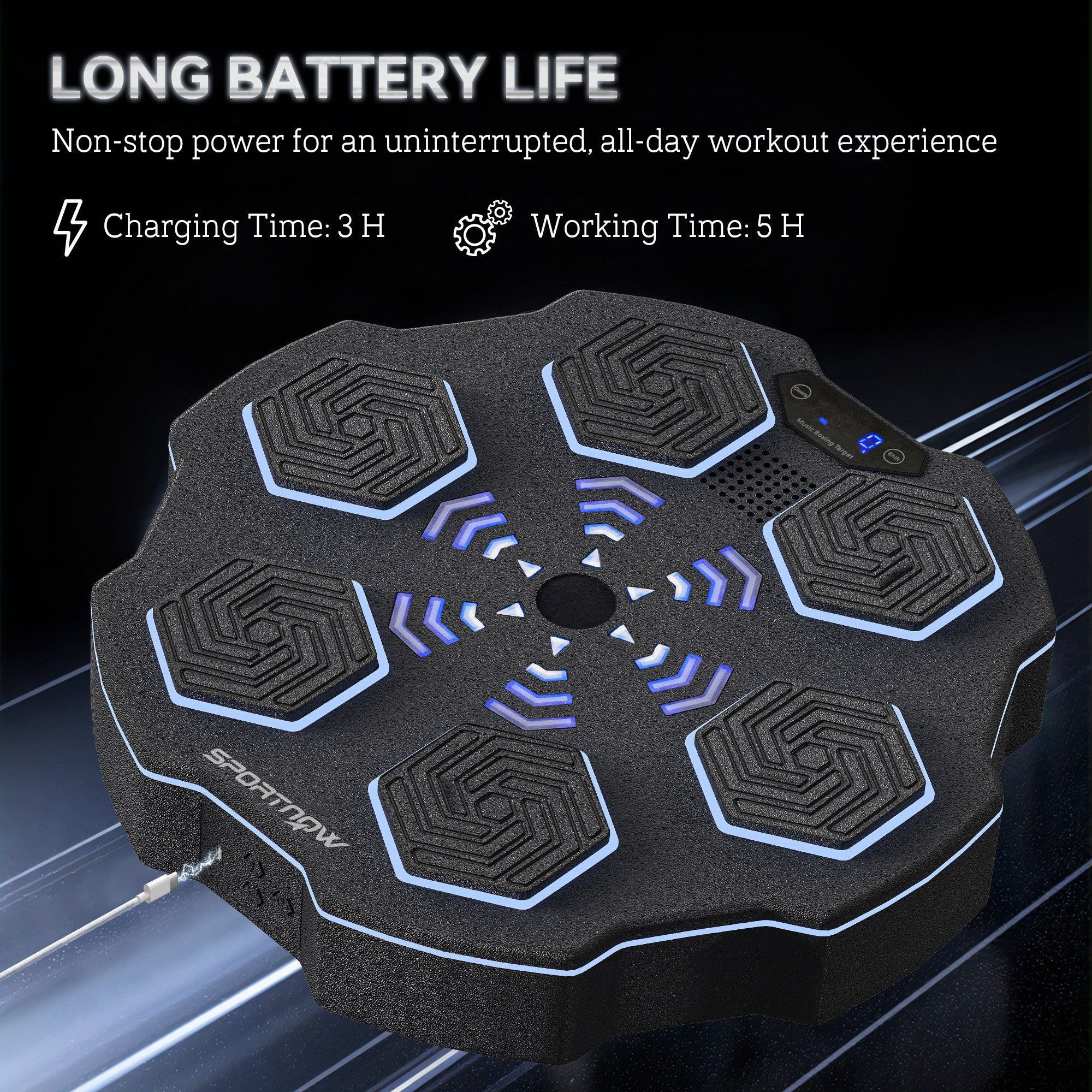 Music Boxing Machine, Smart Bluetooth Boxing Machine Wall Mounted with 9 Speeds & Modes, LED Lights, Punching Pad for Adults, Black