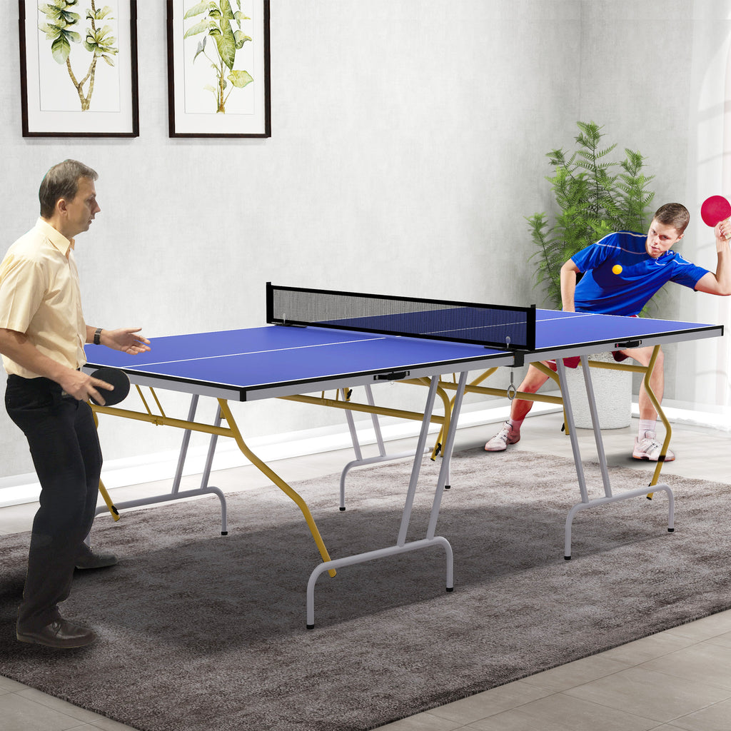 SPORTNOW 9FT Foldable Table Tennis Table, with Cover, Net, Paddles, Balls - Blue