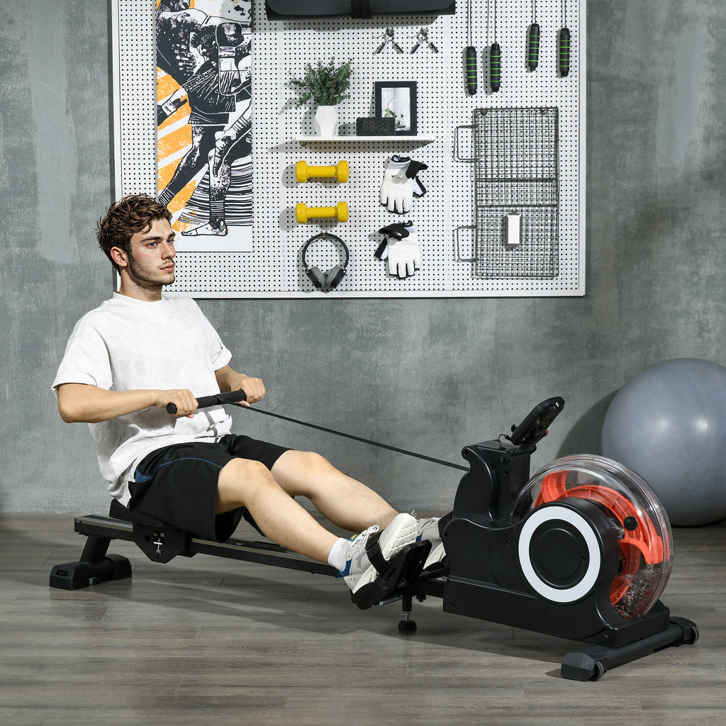 Foldable Water Rower with LCD Monitor and Tablet Holder
