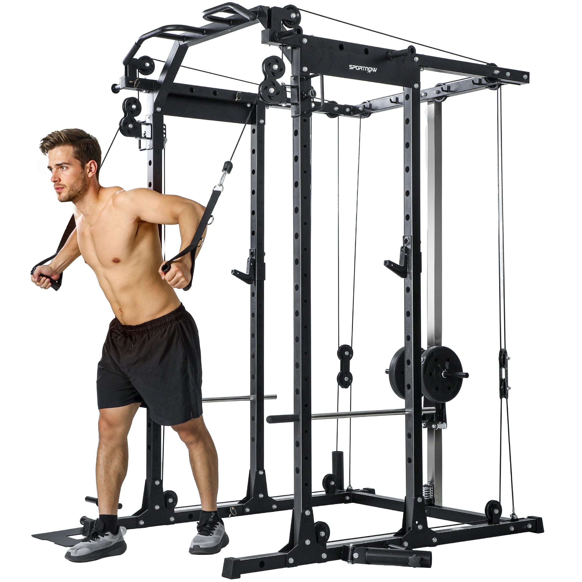 SPORTNOW Cable Crossover Machine, with Lat-Pull Down System