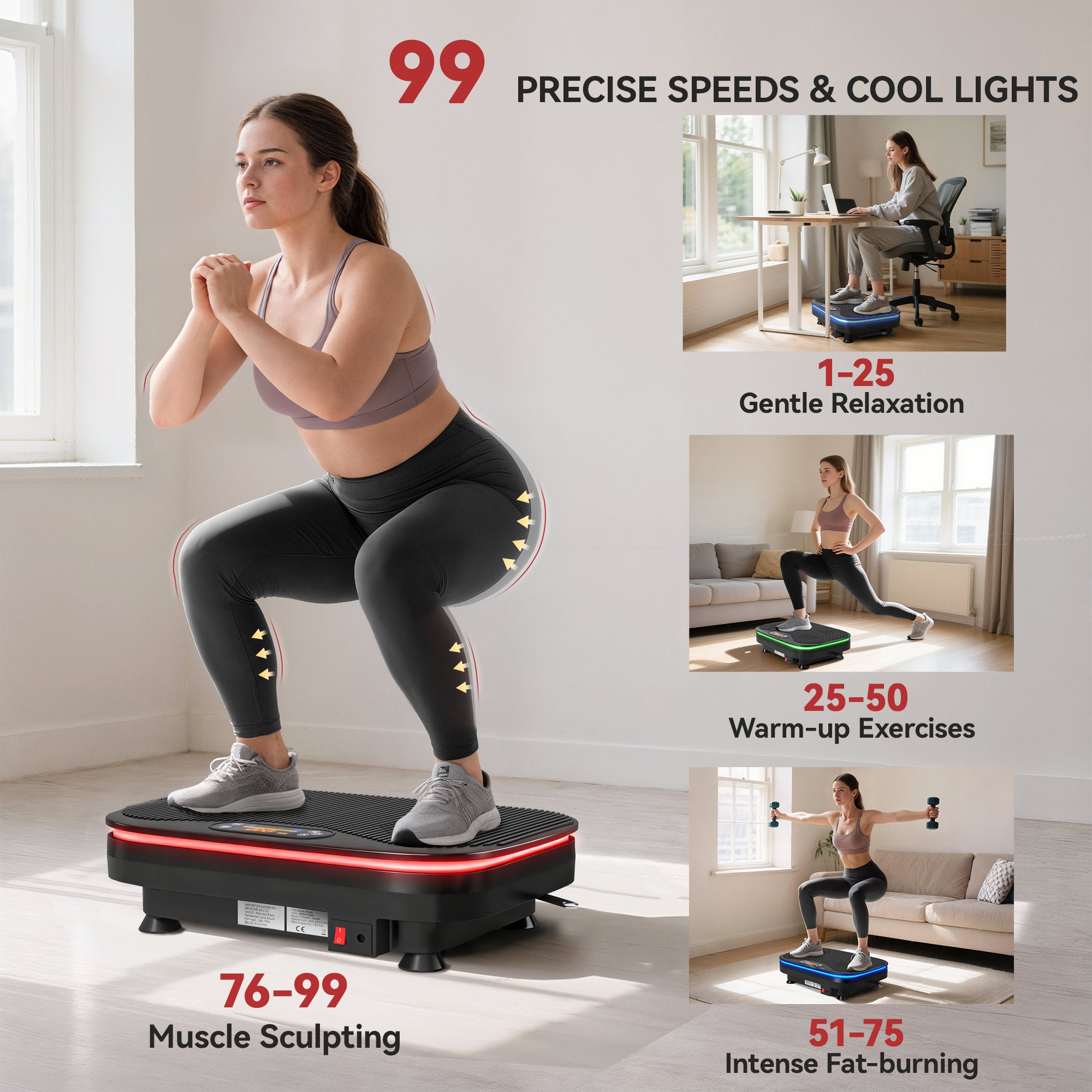 Vibration Plate Exercise Machine with Cool Lights, 99 Speed Levels