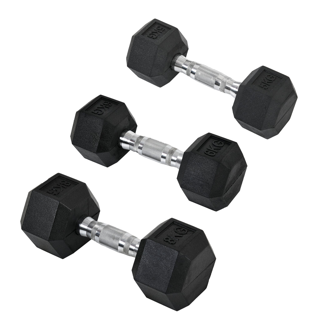 Rubber Dumbbell Set  2 x 5kg, 2 x 6kg, 2 x 8kg