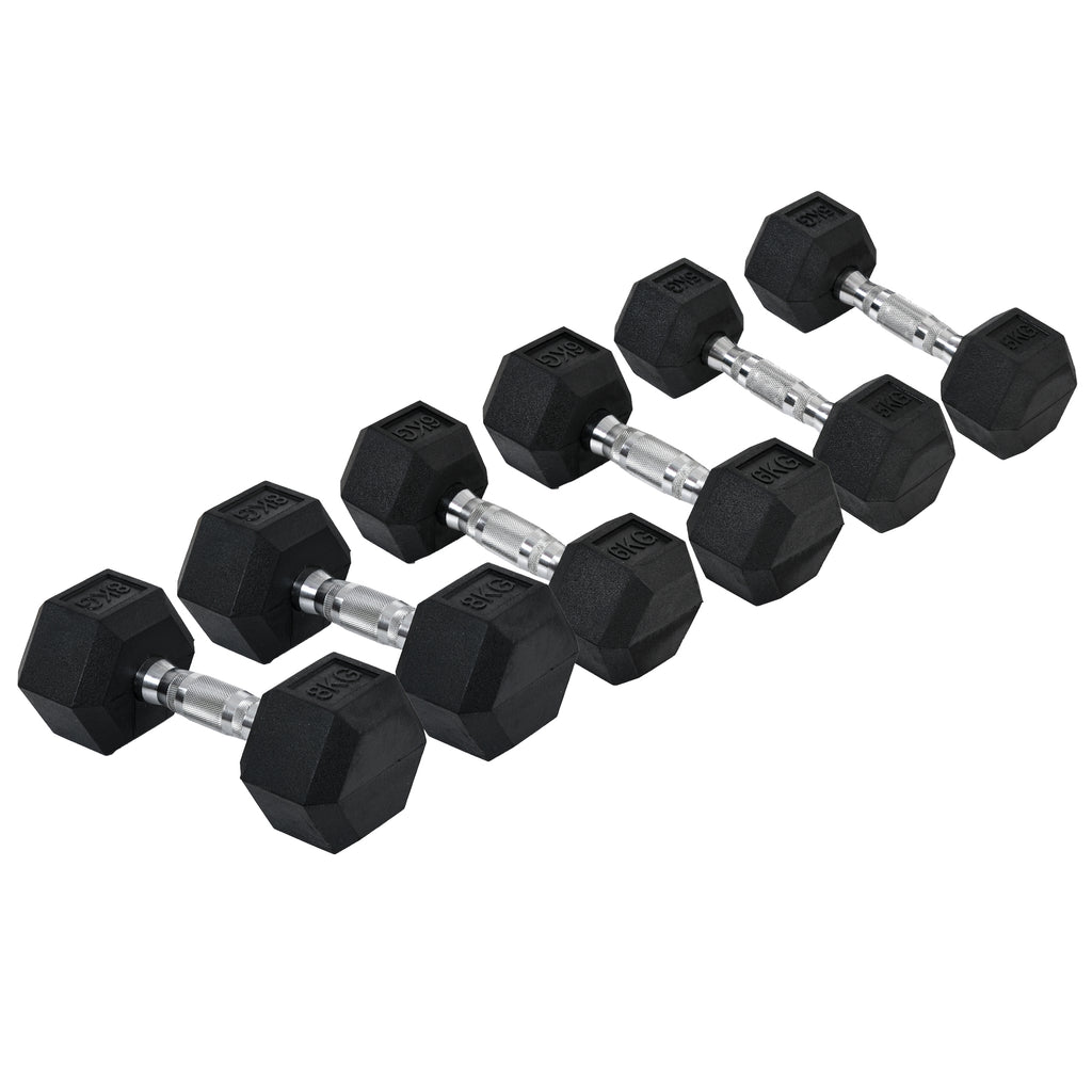 Rubber Dumbbell Set  2 x 5kg, 2 x 6kg, 2 x 8kg
