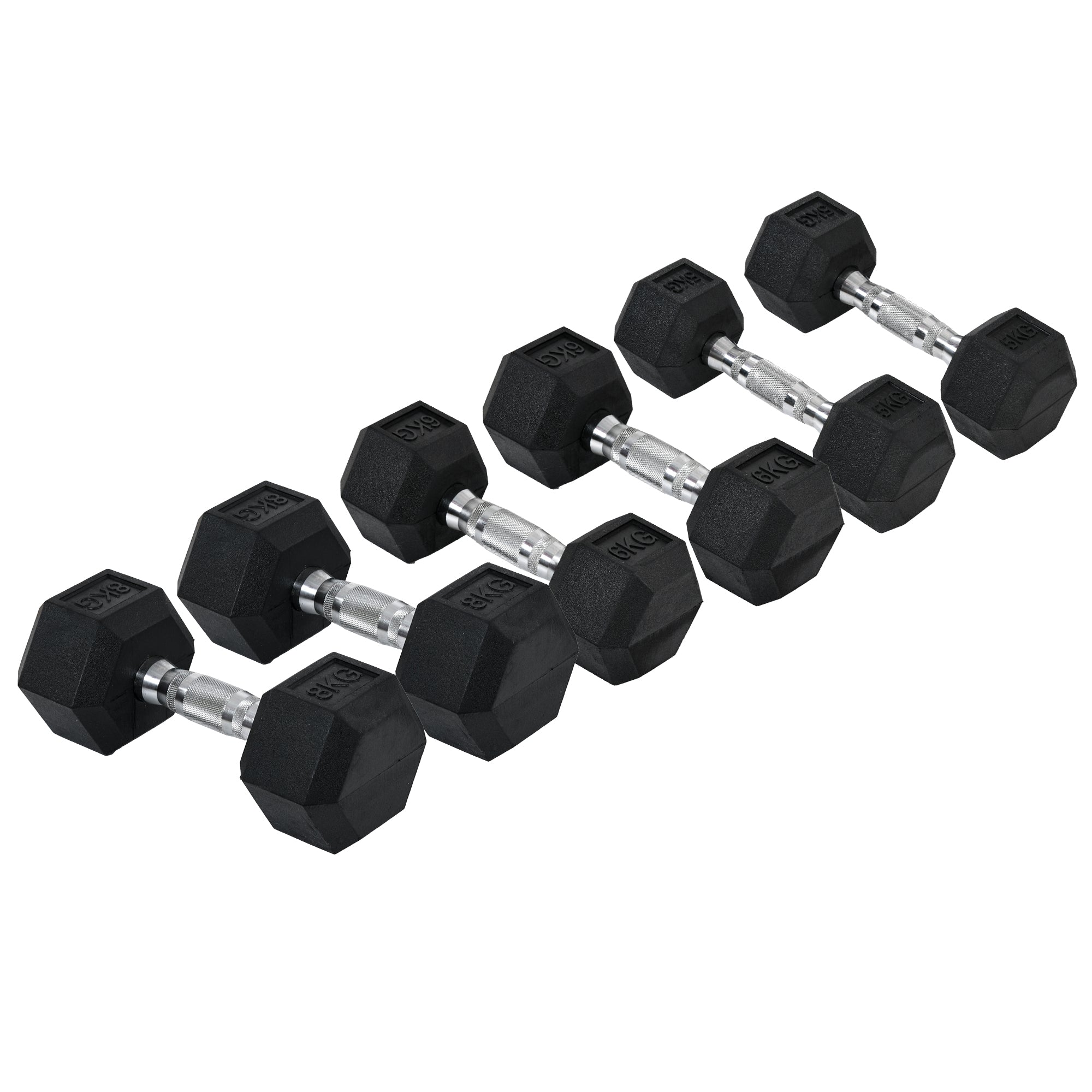 Rubber Dumbbell Set  2 x 5kg, 2 x 6kg, 2 x 8kg