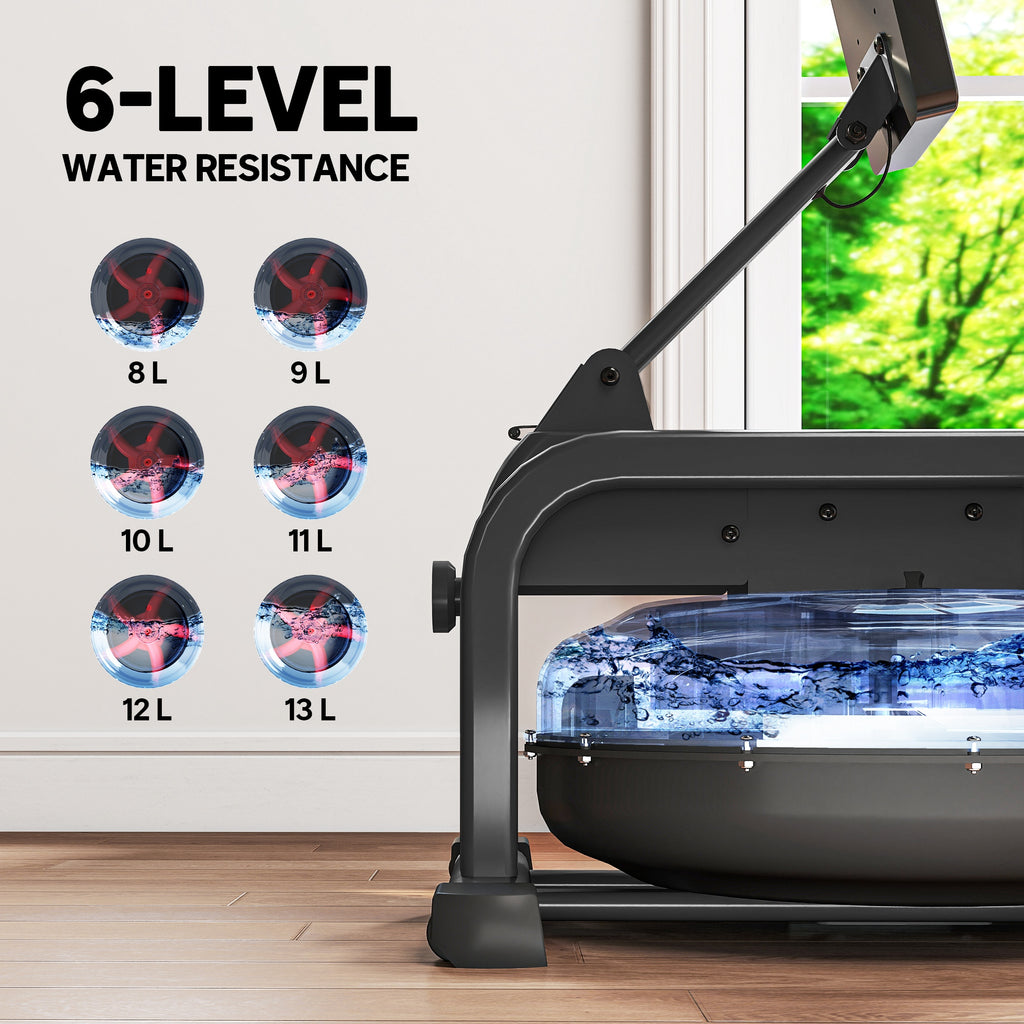 SPORTNOW Water Rowing Machine with Wheels, Vertical Storage, Adjustable Resistance, for Strength, Cardio Training