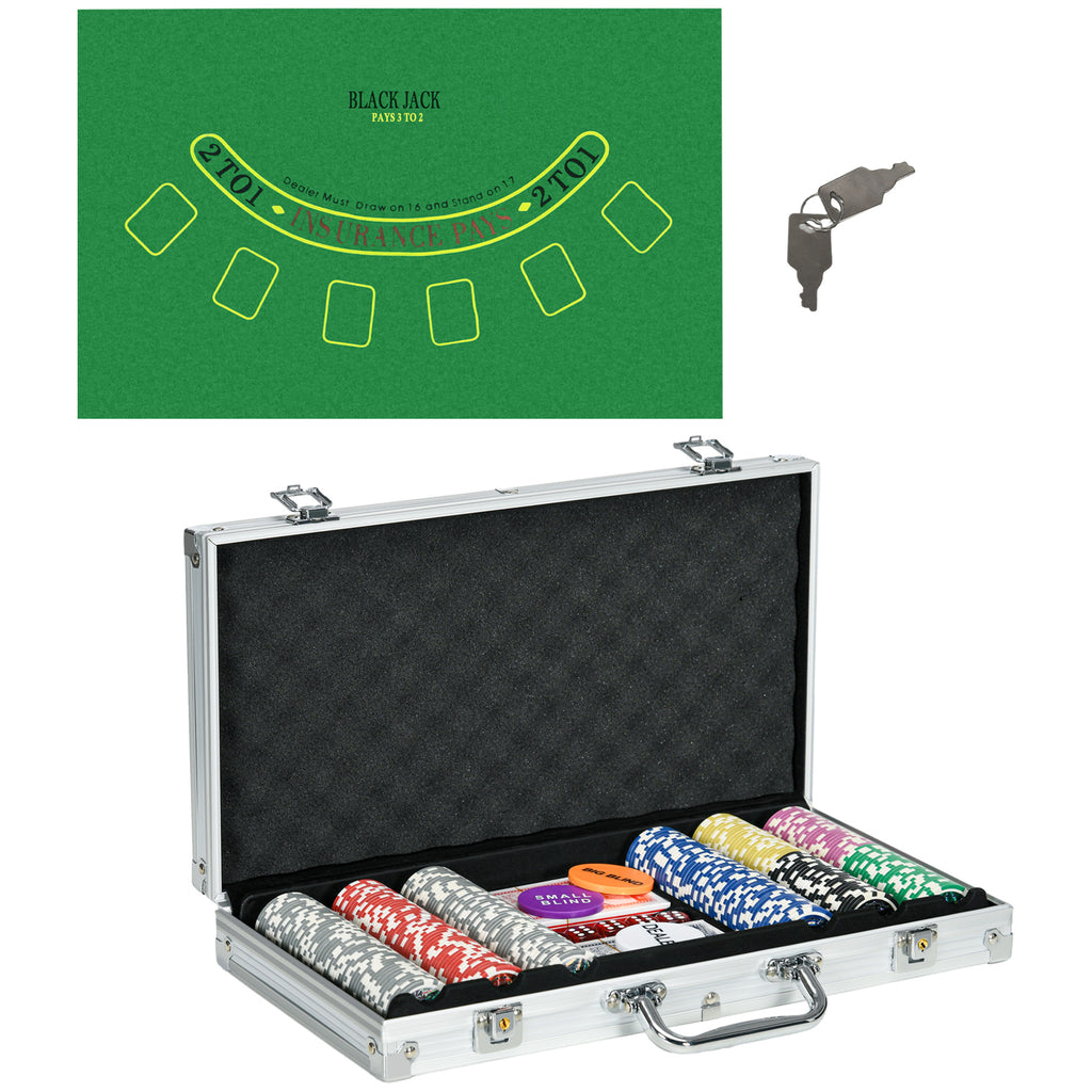 300-Piece Poker Chips Set, Poker Set with Mat, Chips, Two Card Decks, Dealer, Five Dices