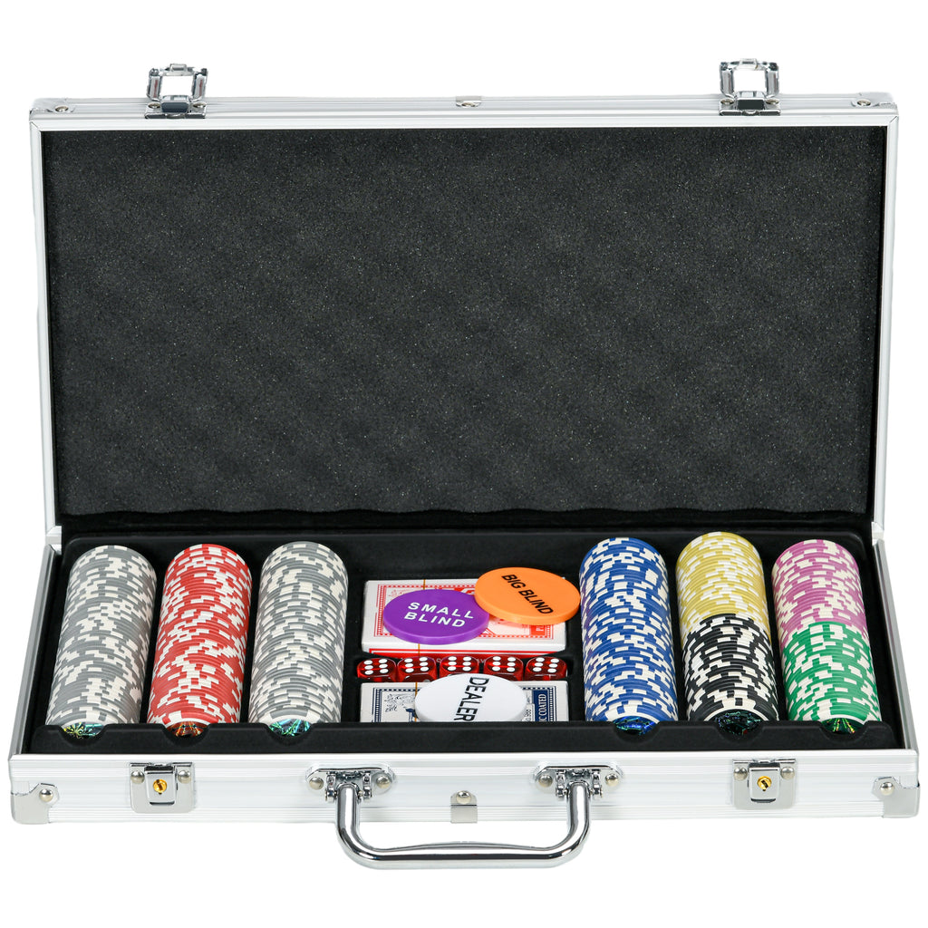 300-Piece Poker Chips Set, Poker Set with Mat, Chips, Two Card Decks, Dealer, Five Dices