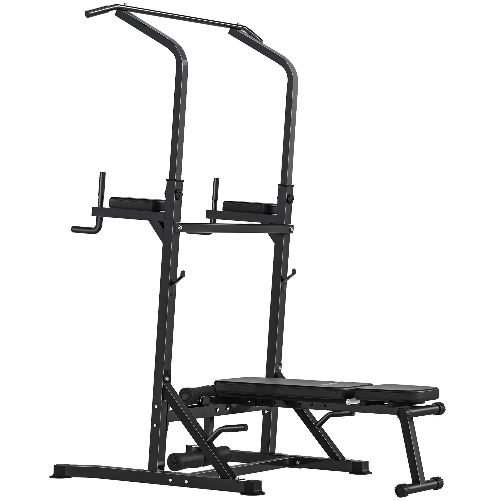 HOMCOM Pull Up Station with Adjustable Weight Bench, Dip Station and Barbell Rack, Multi-Function Power Tower Free Standing Pull Up Bar for Home Gym
