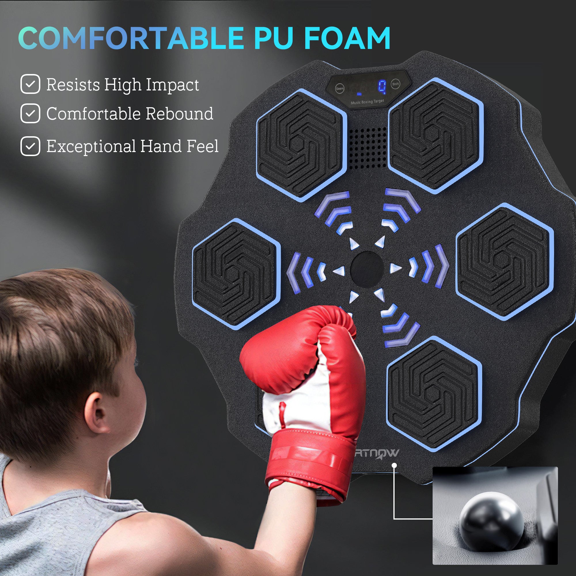 Music Boxing Machine, Smart Bluetooth Boxing Machine Wall Mounted with 9 Speeds & Modes, LED Lights, Punching Pad for Adults, Black