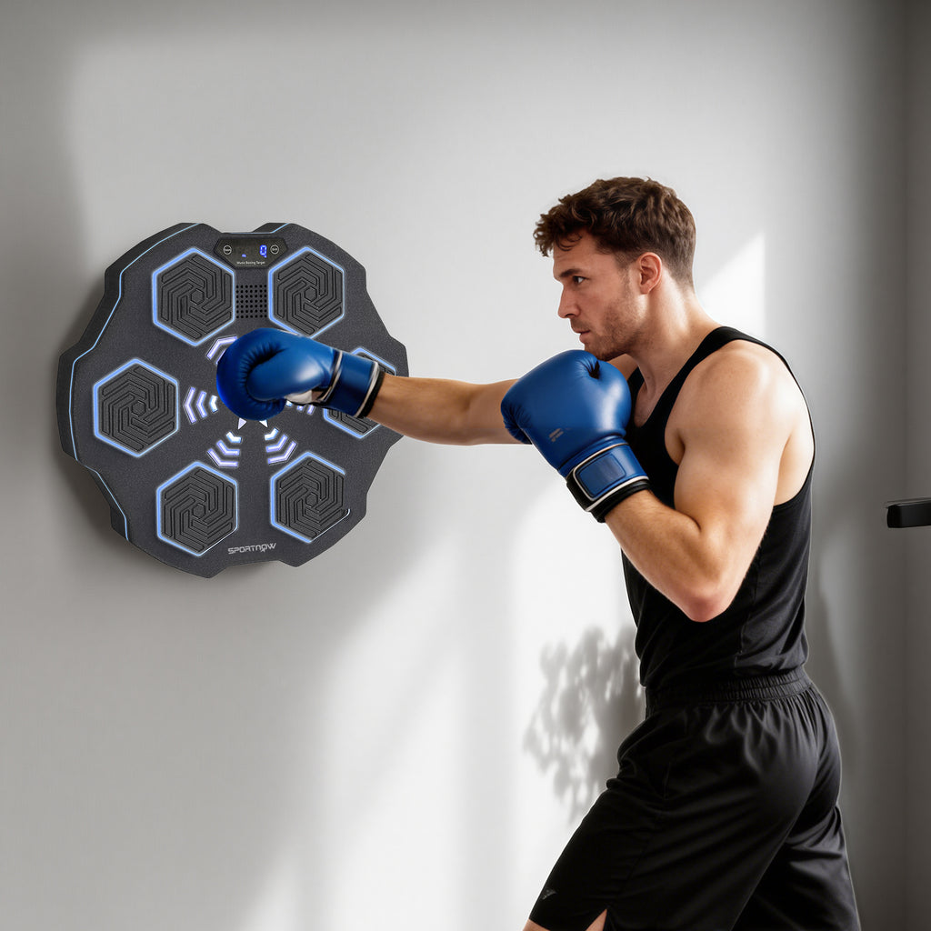 Music Boxing Machine, Smart Bluetooth Boxing Machine Wall Mounted with 9 Speeds & Modes, LED Lights, Punching Pad for Adults, Black