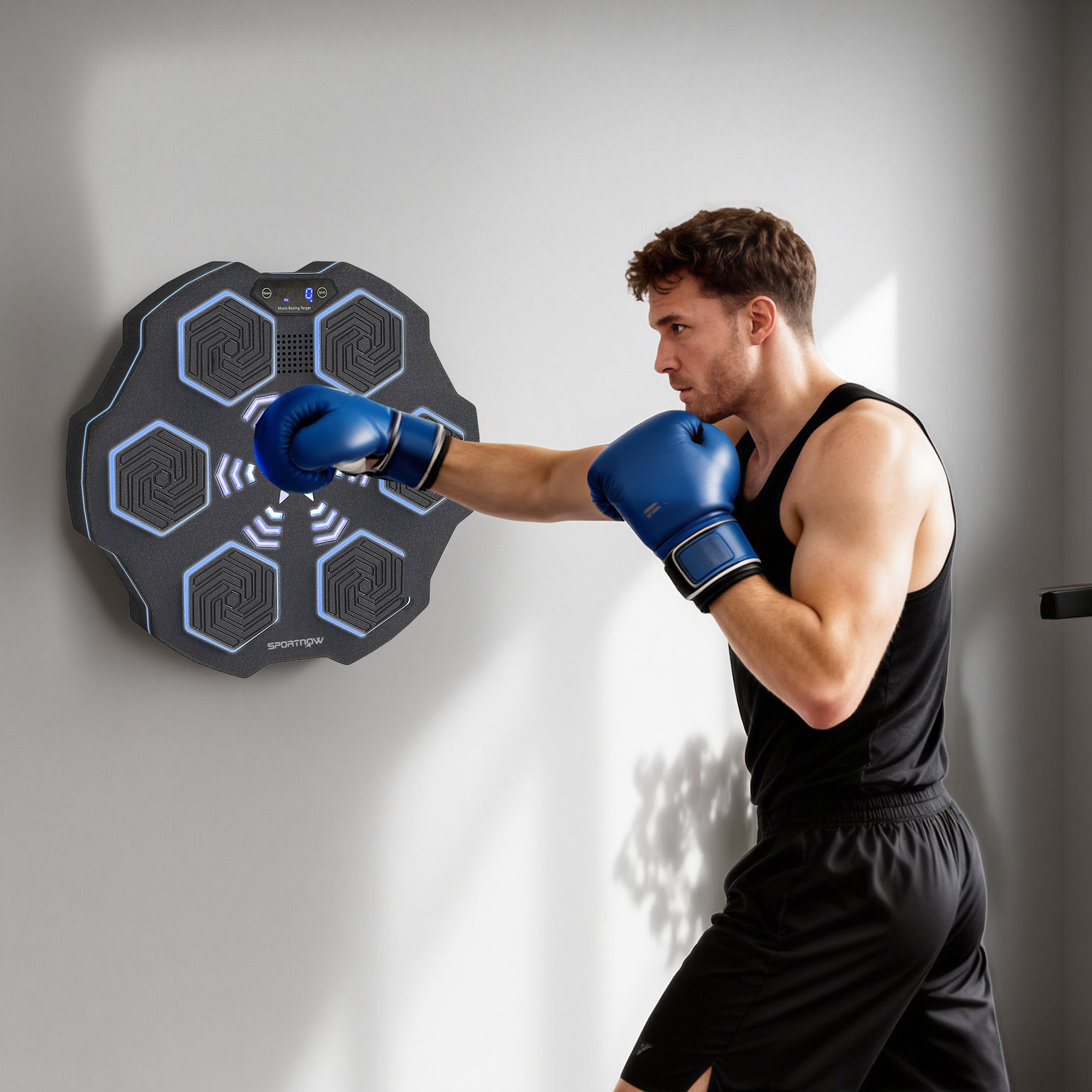 Music Boxing Machine, Smart Bluetooth Boxing Machine Wall Mounted with 9 Speeds & Modes, LED Lights, Punching Pad for Adults, Black