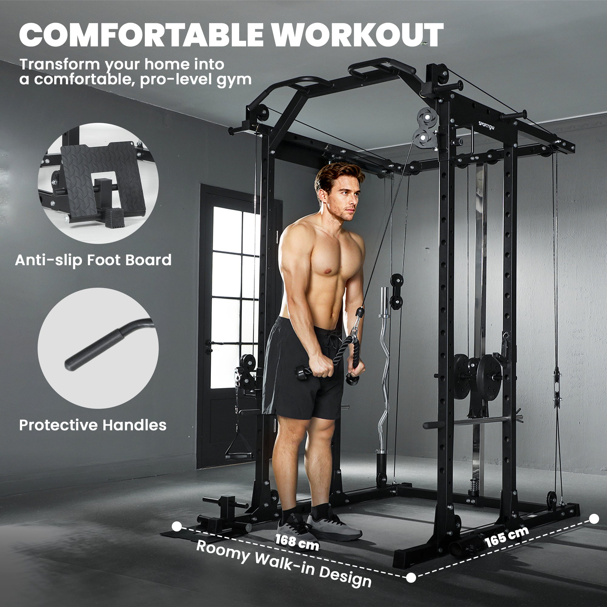 SPORTNOW Cable Crossover Machine, with Lat-Pull Down System