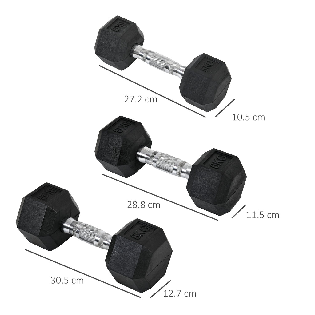 Rubber Dumbbell Set  2 x 5kg, 2 x 6kg, 2 x 8kg