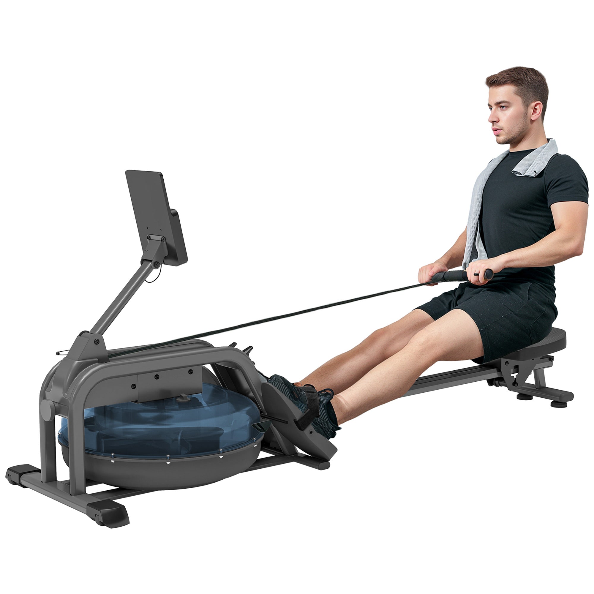 SPORTNOW Water Rowing Machine with Wheels, Vertical Storage, Adjustable Resistance, for Strength, Cardio Training