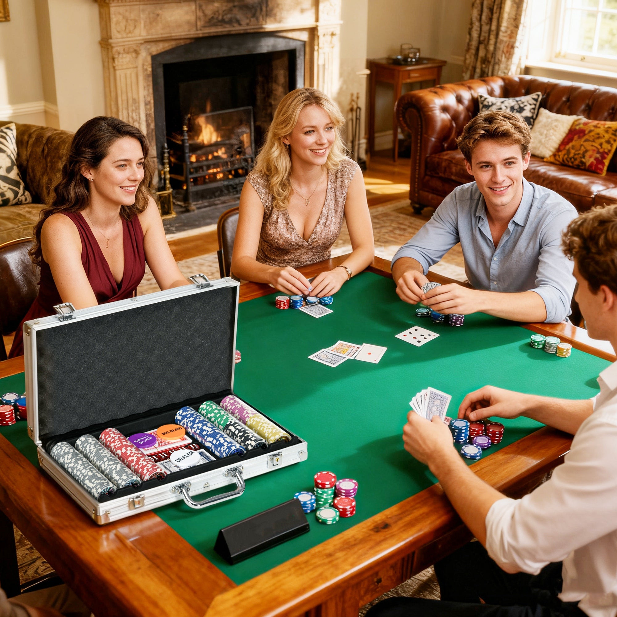 300-Piece Poker Chips Set, Poker Set with Mat, Chips, Two Card Decks, Dealer, Five Dices