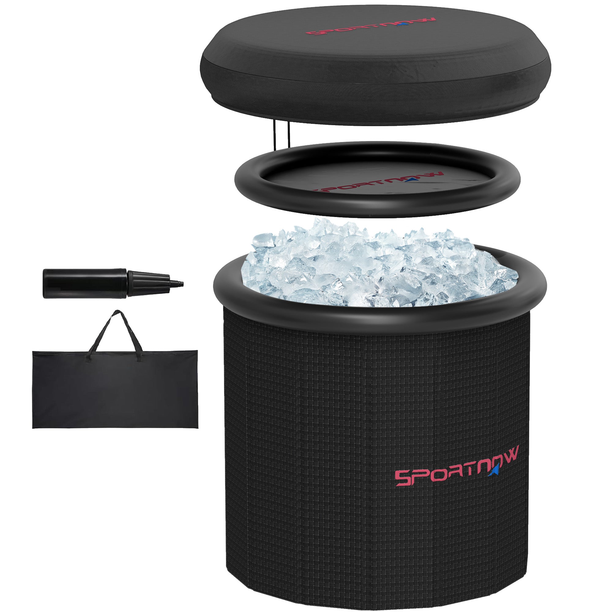 SPORTNOW 300L Outdoor Ice Bath Tub, with Lid, Cover, Carry Bag, Black