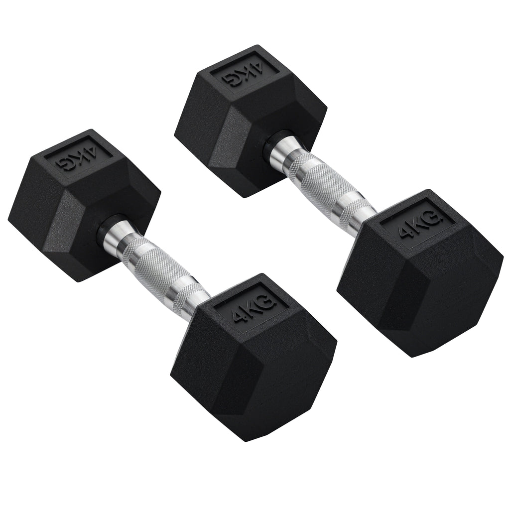 HOMCOM 2x4kg Rubber Dumbbell Sports Hex Weights Sets Home Gym Fitness Hexagonal Dumbbells Kit Weight Lifting Exercise
