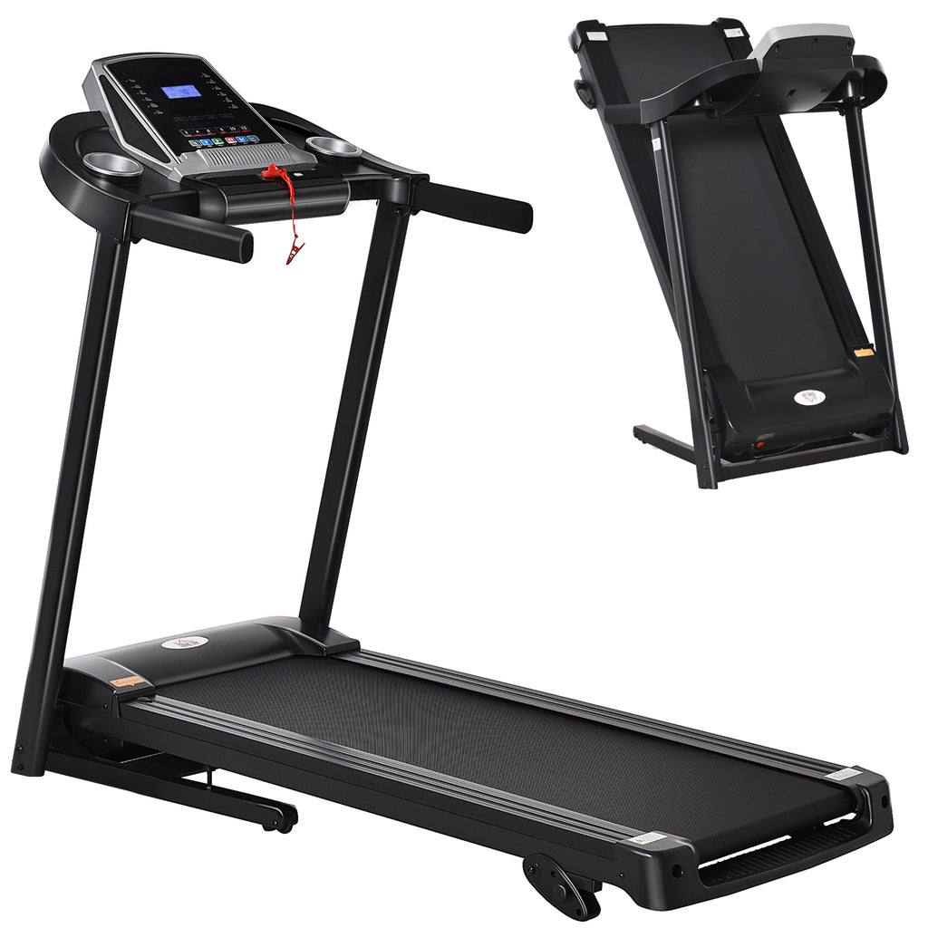 HOMCOM Folding Treadmill, 2.0HP Incline Treadmill Running Machine, 12.8 km/h, with LED Display, Manual Incline, 12 Preset Programs, Drink & Phone Holder for Home Gym Fitness