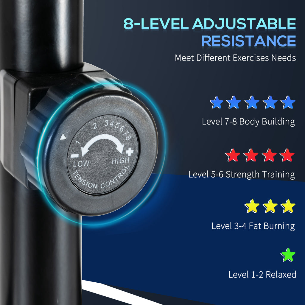 Elliptical Cross Trainer, Home Cardio Workout Machine w/ 8 Level Magnetic Resistance, LCD Monitor, Pulse Heart Rate Sensor and Two Wheels Adjustable