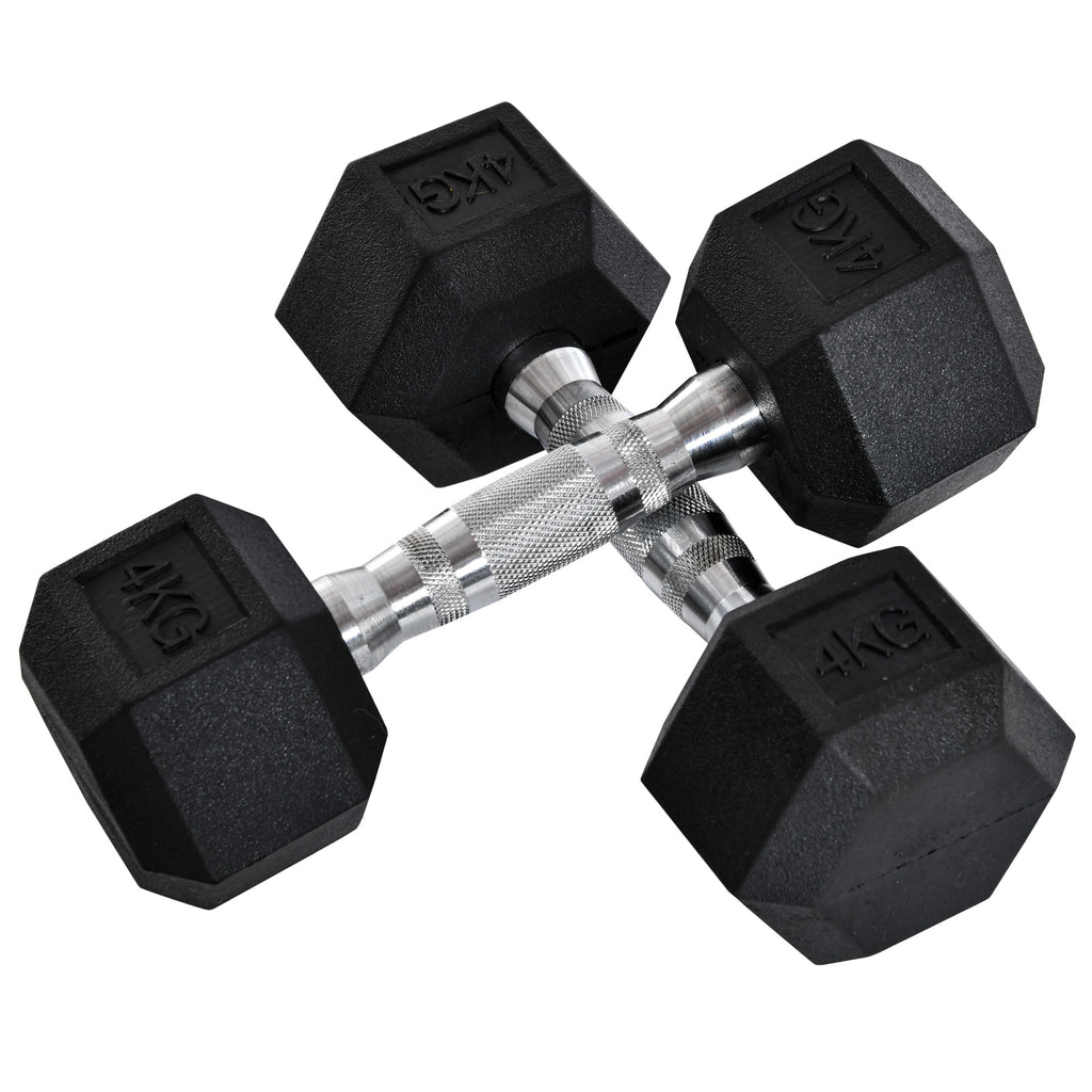 HOMCOM 2x4kg Rubber Dumbbell Sports Hex Weights Sets Home Gym Fitness Hexagonal Dumbbells Kit Weight Lifting Exercise