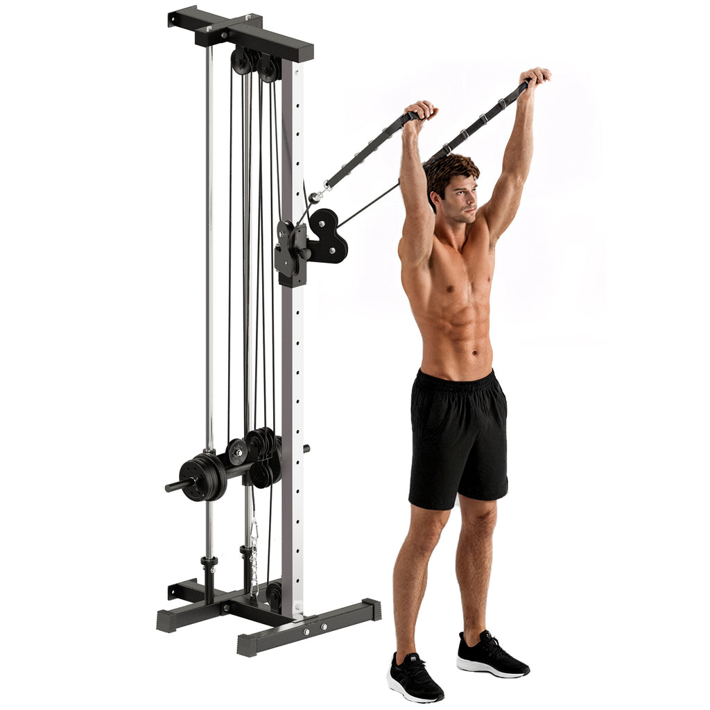 SPORTNOW Wall Mount Cable Machine, 15 Positions Adjustable Cable Crossover Machine Dual Pulley System for Home Gym