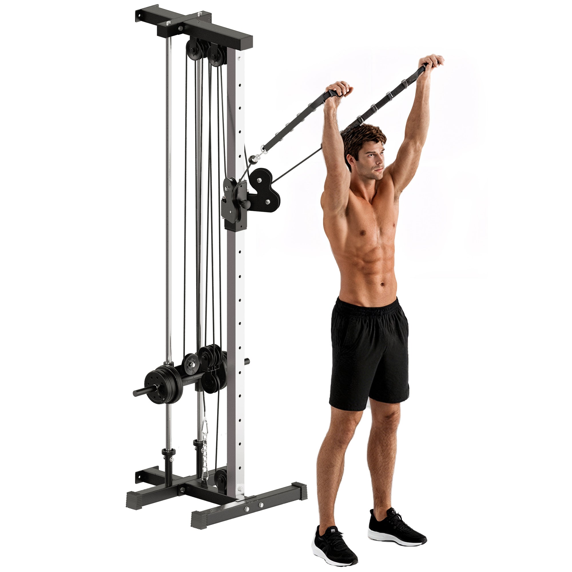 SPORTNOW Wall Mount Cable Machine, 15 Positions Adjustable Cable Crossover Machine Dual Pulley System for Home Gym