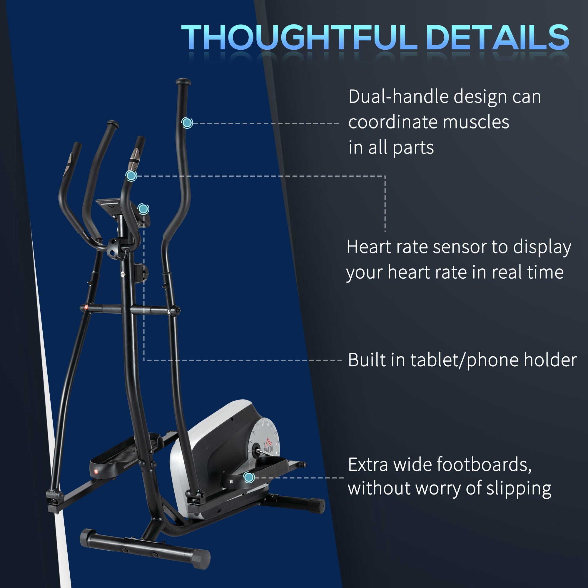 Elliptical Cross Trainer, Home Cardio Workout Machine w/ 8 Level Magnetic Resistance, LCD Monitor, Pulse Heart Rate Sensor and Two Wheels Adjustable