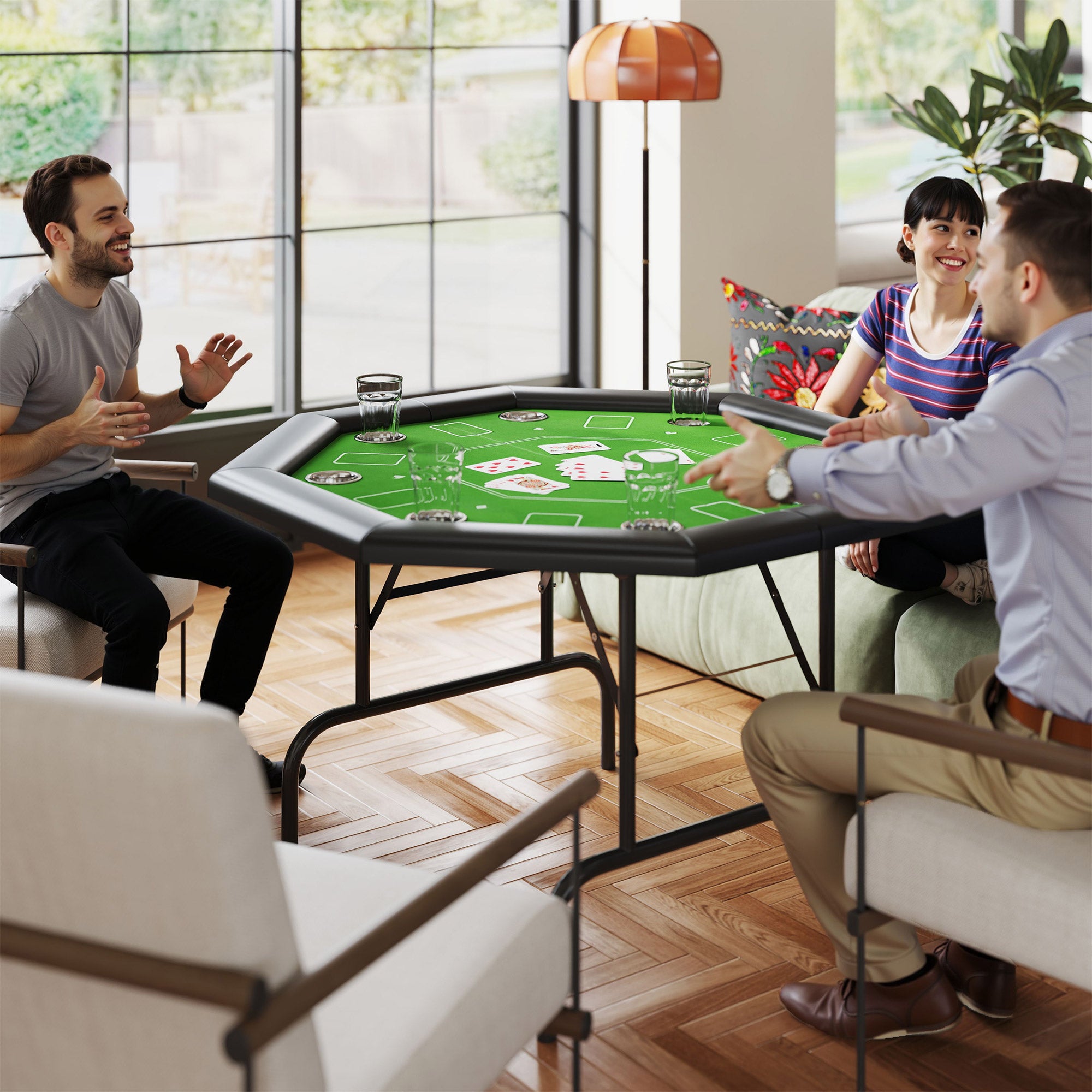 SPORTNOW 8 Player Folding Poker Table, Portable Octagon Blackjack Table with Cup Holders, Padded Edge, Green