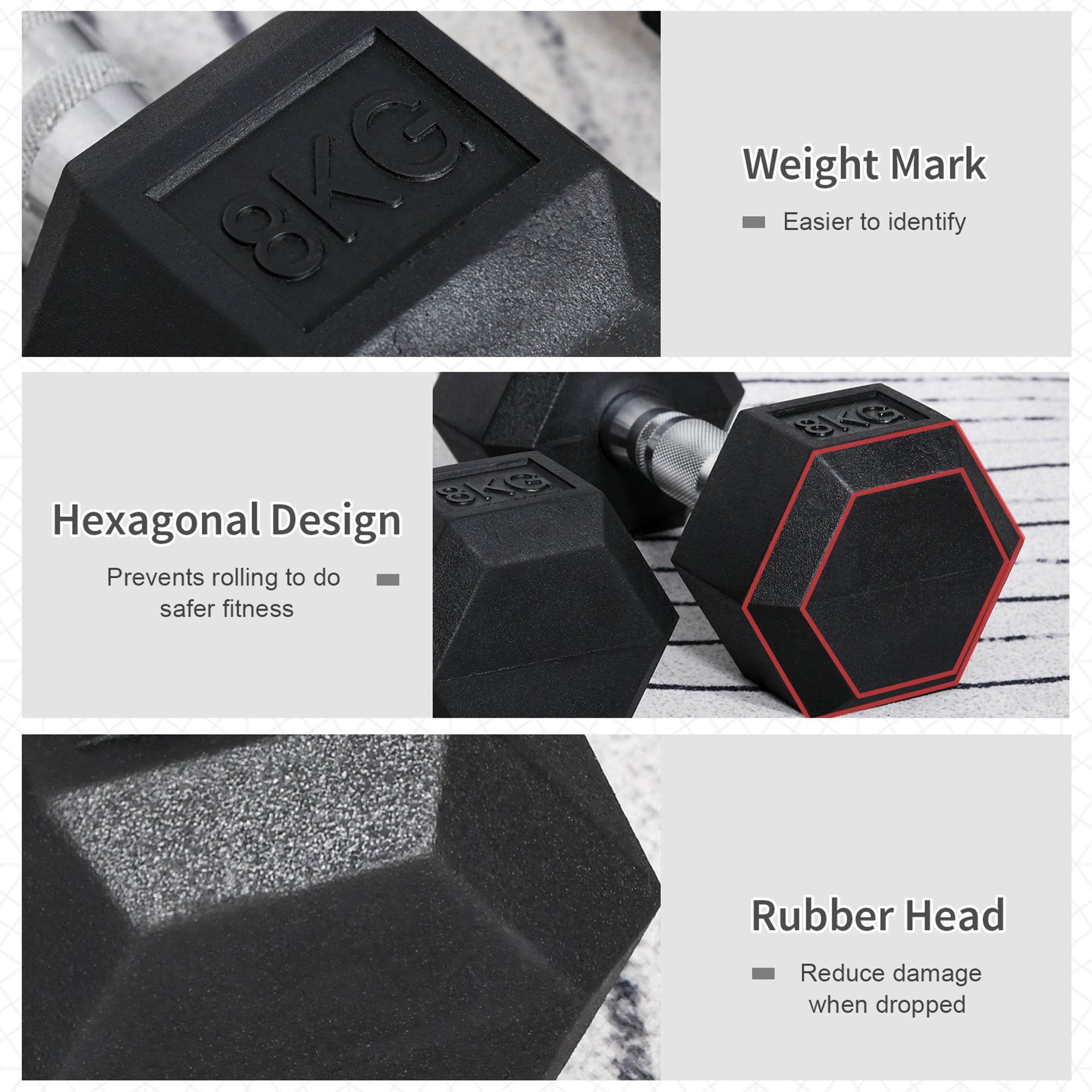 Rubber Dumbbell Set  2 x 5kg, 2 x 6kg, 2 x 8kg